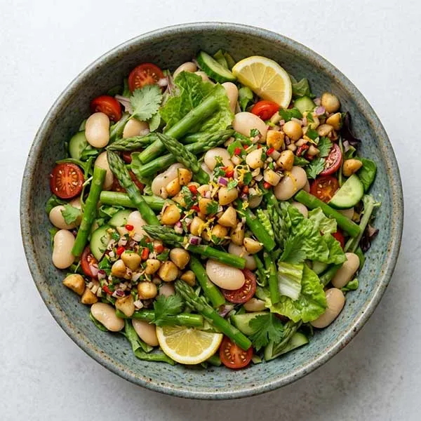 Asparagus & Butter Bean Salad with Roasted Macadamia Salad